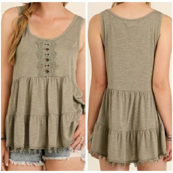 Woman's Olive Hi-Lo Ruffle Tunic - Picture 2 of 4